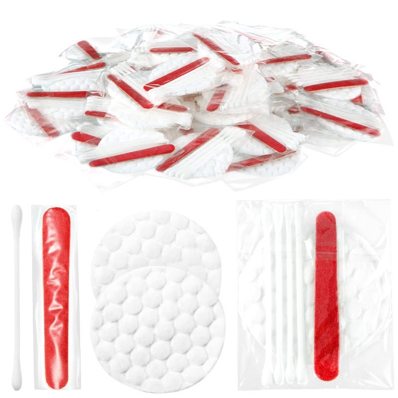 Tondiamo 100 Pieces Hotel Vanity Kit Individually Wrapped Hotel Amenities Disposable Travel Size Hospitality Supplies Each Includes 2 Cotton Pads 4 travel qtips Nail File for Motels Makeup Toiletry