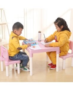 XiuWoo Children's Learning Table and Chair Set with Letters, Kindergarten Table and Chairs, Summer Outdoor Picnic Table, Adults Can Be Used,Including 1 Table, 2 Chair,Pink