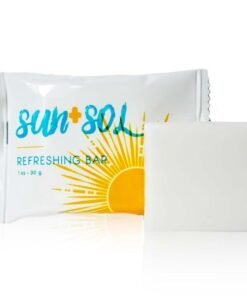 world amenities Sun + Sol Bulk Refreshing Soap Bar With Warm Coconut & Vanilla Fragrances, Sachet Wrapped Travel Size Toiletries, Mini Hotel Amenities, 1 oz, 100 Count
