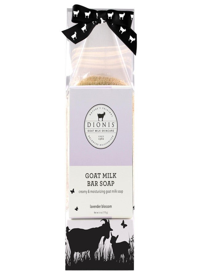 Dionis Goat Milk Bar Soap Shower & Bath 3 Pc Travel Set with Saver Pad & Exfoliating Scrubber - Moisturize & Massage - Triple Milled Gentle Body Wash Cleanser Creamy, Rich Lather, Lavender Blossom