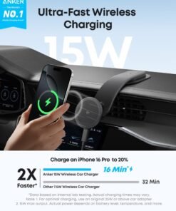 Anker MagGo Wireless Car Charger (Pad), 15W Qi2 Certified Fast Charging Car Adapter with Alloy B Strong Hold, 360° Adjustable View, For iPhone 17/16 /15/14 Series and More