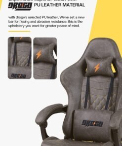 DROGO Gaming Chair Drogo Ergonomic  with 7 Way adjustable Seat PU Leather Material Desk Chair Head & USB Massager Lumbar Pillow Video Games Chair Home Office Chair with Full Reclining Back Footrest Grey