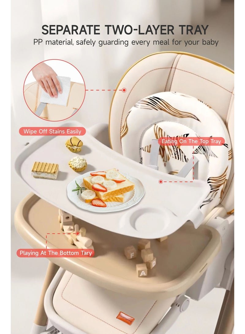 AL-WAHA AL-ZHABIA Baby High Chair | 5-Level Adjustable Foldable High Chair with Wheels & Double Trays | 4-Position Reclining Seat & 3-Stage Footrest | Safe Feeding Chair for Infants 6M-3 Years - Image 4