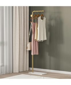 YQbest Gold Coat Racks, Metal Coat Racks Freestanding with Crossbar and 3 Hooks, Modern Coat Hanger with Marble Base, L Shaped Coat Stand for Entryway, Bedroom, Living Room, Office