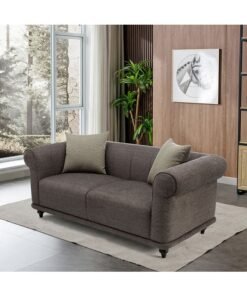 Home Box Oshawa 3-Seater Grey Fabric Sofa With 2 Cushions 86 x 75 x 224 cm