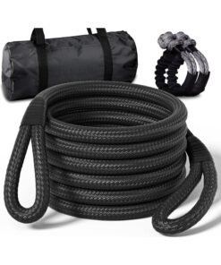 Oasisgalore 36000 LBS Kinetic Recovery Tow Rope with Soft Shackle，25mm x 9m,Heavy Duty Snatch Strap, 35% Elasticity Offroad Recovery Kit for Jeep Car Truck ATV UTV SUV, Black