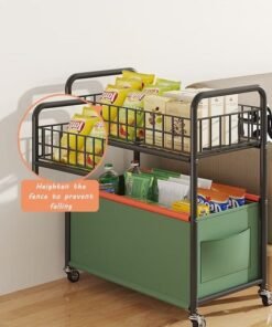 YIJIA HOME GOODS 2-Layer Toy Organizer, Toy Sundries Storage Basket Rack, Storage Rack Trolley Heightened Fence, Four-Wheeled Large-Capacity Widening Activities, Green
