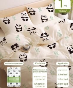 Printed Disposable Bed Sheet Four-piece Set Thickened Disposable Travel Three-piece Set Hotel Supplies Dirty Bath Towel-Color:[Panda Printing] Double Four-piece Set-Specifications:Disposable