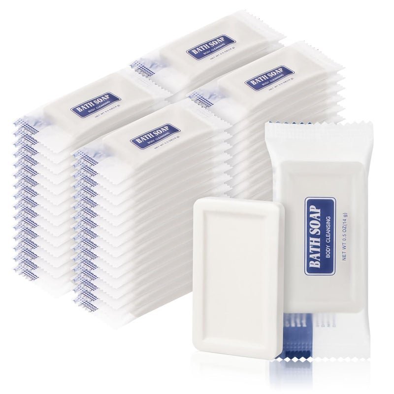 HQSLsund Travel Size Bars Soap in Bulk Individually Wrapped 05 oz Mini Small Body Hand and Face Soaps Toiletries Amenities for Hotel ShelterHomelessNursing HomeCharityMotelGuest Bathroom 100