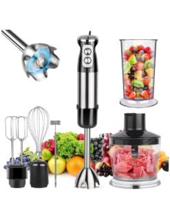 6 in 1 Hand Blender, 800W Electric Immersion Blender, 12-Speed Stainless Steel Hand Stick Blender with Egg Whisk, Milk Frother, 500ml Chopper Bowl,600ml Food Processor for Smoothies, Puree, Baby Food