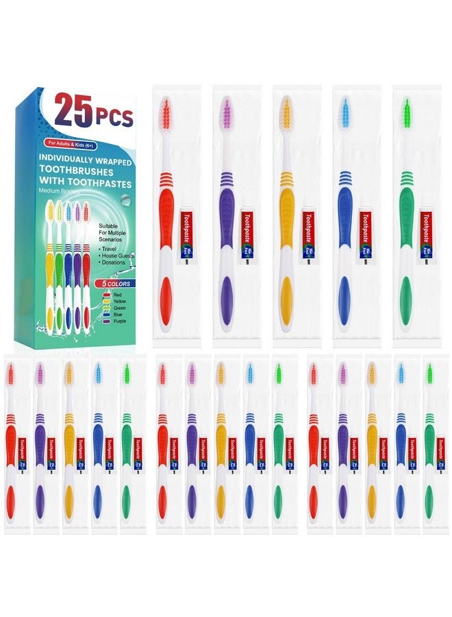 Navona 25 PCS Individually Wrapped Toothbrushes with Toothpaste Bulk, Disposable Toothbrushes Bulk, Bulk Toothpaste, Travel Toothpaste Bulk, Ergonomics Handle, Soft Bristle, Perfect for Travel,Hotel,Donation