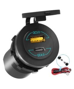 Barakah Car Charger Socket, Quick Charge 3.0 Dual USB Outlet 36W 12V/24V Motorcycle with Touch Switch Fast with 10A Wire Fuse Waterproof for Truck Boat Bus Golf Cart (cyan-blue)