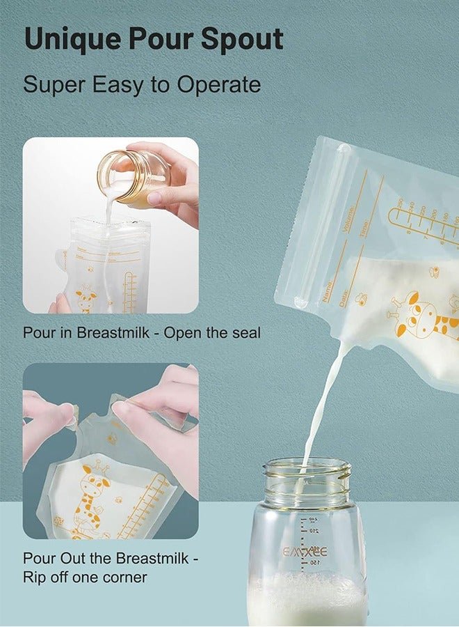 Sharpdo 50 Pieces Breastmilk Storage Bag, Disposable Milk Storage Bag for Breastfeeding, No-Leak Milk Freezer Storage Pouches, 200ml / 250ml