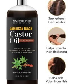 Majestic Pure Jamaican Black Castor Oil 473 ML for Hair Growth Natural Skin Care - Roasted & Cold-Pressed - Massage, Scalp, Hair and Nails