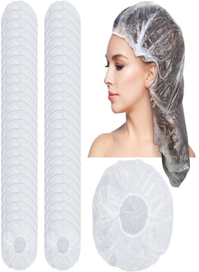 SATINIOR 50 Pcs Disposable Shower Caps Plastic Clear Large Lengthen Elastic Waterproof Bath Caps for Women Portable Travel Hotel Hair Salon Essentials Accessories Individually Wrapped