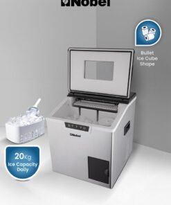 Nobel 30L Ice Maker Machine, 20Kg/24H Production, 18Kg Ice Bin, Bullet Shaped & Shaved Ice, LED Indicators, Water Refill & Full Basket Alarm – NIM30 (1 Year Warranty) 400 W NIM30 Silver