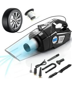 4 in 1 Portable Car Vacuum Cleaner with Digital Air Compressor Pump, DC 12V Tire Inflator for Cars, High Power Car Vacuum with LED Light, Wet & Dry Vacuum for Cars, 14.8FT Cord