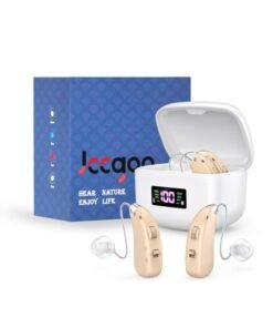 Jccgoo Hearing Aid – Rechargeable Hearing Aids for Seniors' Hearing Loss, Comfortable Fit, 96-Hour Standby, Noise Cancelling, Latest Digital Chip, with Charging Case (Beige)