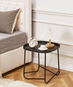 fashionhome Multipurpose Portable Modern Design Stylish Square Tray Table Nightstand Sofa Strong Iron Frame Side Table for Living Room Bedroom Office 43x35x47 Centimeter
