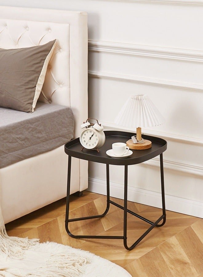 fashionhome Multipurpose Portable Modern Design Stylish Square Tray Table Nightstand Sofa Strong Iron Frame Side Table for Living Room Bedroom Office 43x35x47 Centimeter