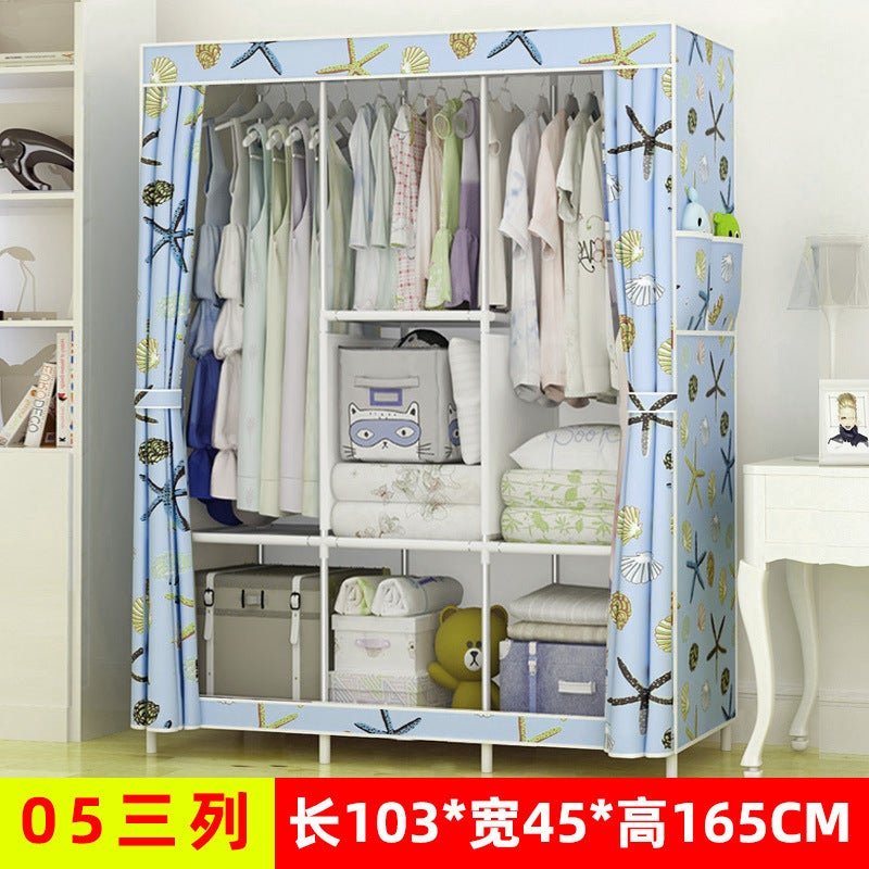 Simple Wardrobe Fabric Steel Frame Single Double Cloth Wardrobe Storage Simple Modern Economical Bedroom Assembled Wardrobe