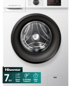Hisense 7KG Front Loading Washing Machine WFVB7012M, 1200RPM, 15 Washing Programs, Steam Wash, Delay End, Drum Clean, Efficiency A, Quick Wash, Snow Flake Drum, Self-Diagnosticfault Finding WFVB7012M White