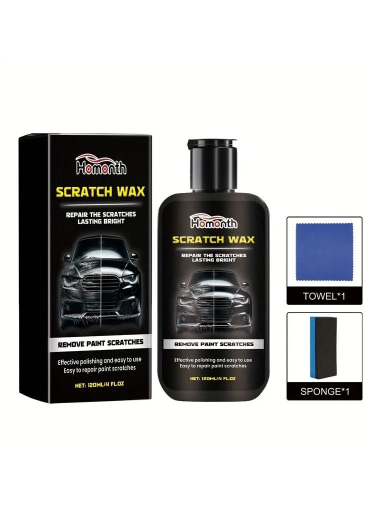 Homonth Car Scratch Repair Paste Scratch Repair Wax for Car, Car Scratch Remover Paste Polishing Wax Professional Car Scratch Remover Kit with Wipe & Sponge for Deep Scratches 120ML