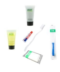 ECO amenities 6-Piece All-in-Kit-Soap-Body Lotion-Shampoo&Conditioner 2 in 1 -Toothbrush- Toothpaste-Hair Comb- Hotel Toiletries Bulk Guest Shower Bath Amenities