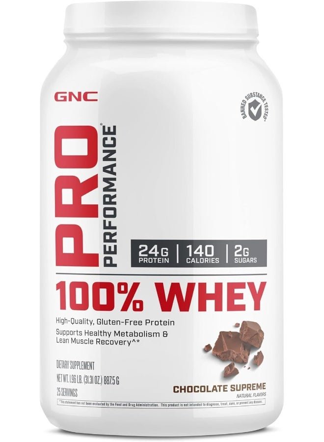 GNC Pro Performance 100% Whey Protein Powder - Chocolate Supreme, 25 Servings, Supports Healthy Metabolism and Lean Muscle Recovery