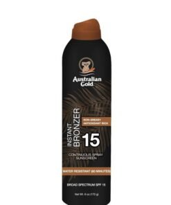 Australian Gold Continuous Spray Sunscreen with Instant Bronzer SPF 15, Immediate Glow & Dries Fast, Broad Spectrum, Water Resistant, Non-Greasy, Oxybenzone Free, Cruelty Free, 6 Ounce