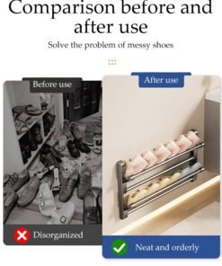 Alternative view of DUNISO 2-Tier Wall Mounted Shoe Rack， Foldable Self-adhesive Wall Shoe Rack，Bathroom Shoe Holder for Storage，Space-Saving,for Hallway, Bathroom，50cm