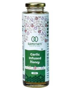 Samsthiti Garlic Infused Honey, 100% Pure Organic Honey with Natural Garlic Extract, No Added Sugar or Preservatives, Ayurvedic Health Tonic, Honey for Immunity, Digestion, Cold & Heart Health – 480g
