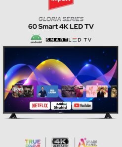 Impex 60-Inch 4K UHD Smart LED TV - Latest Android Version, Quad Core, A+ Panel, Wi-Fi, 3 HDMI, 2 USB, RJ45, DVB-T2, 3840x2160 Resolution, 176° View, Slim Design, 2 Year Warranty - GLORIA 60 UHD SMART Black