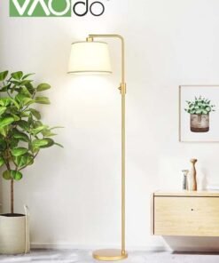 VAOdo Dimmable Floor Lamp 1000 Lumens LED Edison Bulb Included Arc Floor Lamps for Living Room Modern Standing Lamp with Linen Shade Tall Lamp for Living Room Bedroom Office Dining Room Gold