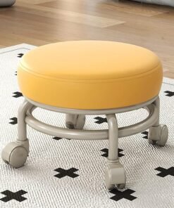 DubaiGallery Flexible Small Bar Stool with Wheels, Faux Leather Upholstery, No Wood, Multi-Use For Home Storage In Entryway, Doorway, Bathroom, Bedroom - Dual Load Capacity, 360-Degree Swivel Casters