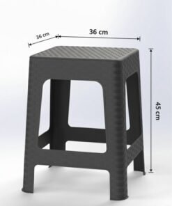 Marcolo Plastic Stool with Rattan Design – Lightweight, Weather & UV Resistant (Grey, 36×36×45 cm)