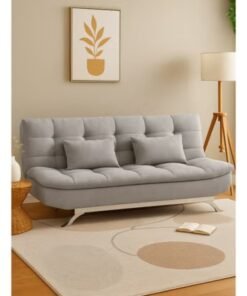 Harmony Home Suede Fabric Sofa Bed – Modern Folding Convertible Sofa Bed with Pillow, Compact Space-Saving Design for Living Room, Apartment, Dorm & Office - Light grey