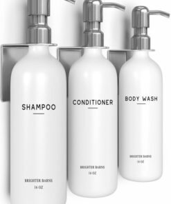 Brighter Barns Luxury Shampoo and Conditioner Dispenser Set Wall Mounted by Brighter Barns - Refillable Shampoo Dispenser for Shower Wall - Shower Bottles 3 Chamber No Drill for Guest Bathroom, Airbnb, Hotel (White)