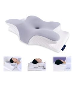 ESSENTIALS 360 Memory Foam Pillow Butterfly Shape Pillow Cervical Pillow Bed Pillow for Shoulder and Neck Pain Relief, Ergonomic Orthopedic Support for Side, Back, and Stomach Sleeping, Neck Support Pillow with Washable Cover
