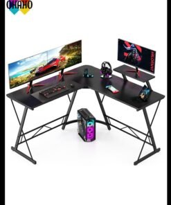 OHAHO L-Shaped Gaming Table Computer Corner Desk, L Shaped Home Office Desk, Large Gaming Desk Sturdy Writing Desk Writing Workstation, Simple Modern Gaming Desk (Black, 51inch)