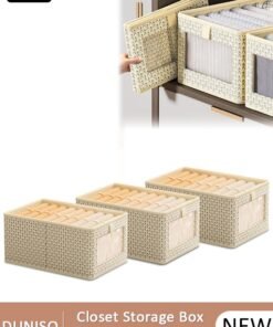 DUNISO 3 Pieces Foldable Closet Storage Organizer Washable Closet Storage Box with Carrying Handles Cube Storage Bin for Clothes Wardrobe Home Bedroom Office