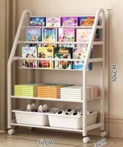 RollsTimi  Kids Bookshelf Freestanding Bookcase for Children Room Toy Organizer Large Modern Minimalist White Stable Metel Bookstore Bedroom, Living, Library - Image 4