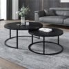 Dining Coffee Table Sets, 2 End Tables with Metal Frame and Legs, Round Sofa Tea Table Faux Marble Nesting Modern Side Desk Center Table for Home Office Living Room (Black, CJ022)