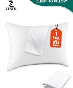 ZESTU Pack of 1 Bed Pillows for Sleeping with Free Pillow Covers, Soft Hotel Quality Pillows for Home & Hotel Use, Hypoallergenic, Breathable Microfiber Pillows for Side, Back & Stomach Sleepers