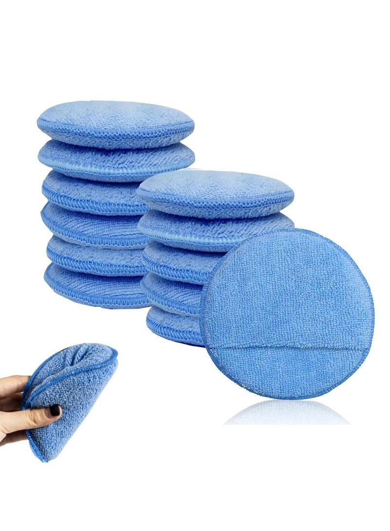 Oasisgalore 12 Pack 5 Inch Microfiber Wax Applicator Pads - Blue Car Polishing Pads for Detailing, Buffing, and Cleaning Cars