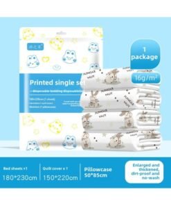 Disposable Bed Sheet Travel Four-piece Portable Hotel Supplies Disposable Bath Towel Dirty Bed Sheet Quilt Cover Suit-Color:Printed Double Four-piece Set
