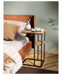 Chulovs C Shaped End Table, C Side Table with Metal Frame, TV Tray Table for Sofa, Bed, snack table, laptop table, Rustic Vintage Style, Rustic Brown