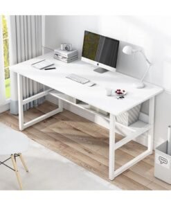 Stubborn Computer desk with storage space, suitable for bedroom writing and home office work study desk, metal frame, white 120 x 55 x 73cm