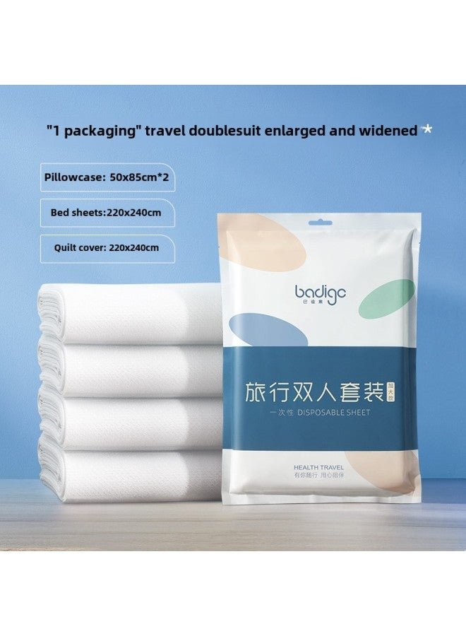 Disposable Bed Sheet Four-piece Hotel Supplies Travel Portable Double Cotton Disposable Bedding Pillowcase Quilt Cover-Color:Sterilized Double Four-piece Set-Specifications:Set/single Piece