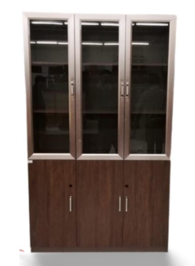 SULSHA Modern 3 Door Wooden File CABINET & Book Shelf Glass Door With Aluminium